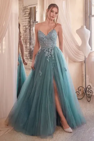 STRAPLESS A-LINE LACE & TULLE DRESS CDC148