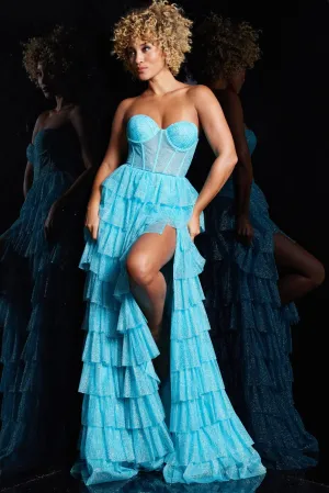 Strapless A-line Layered Slit Gown by Jovani 38167