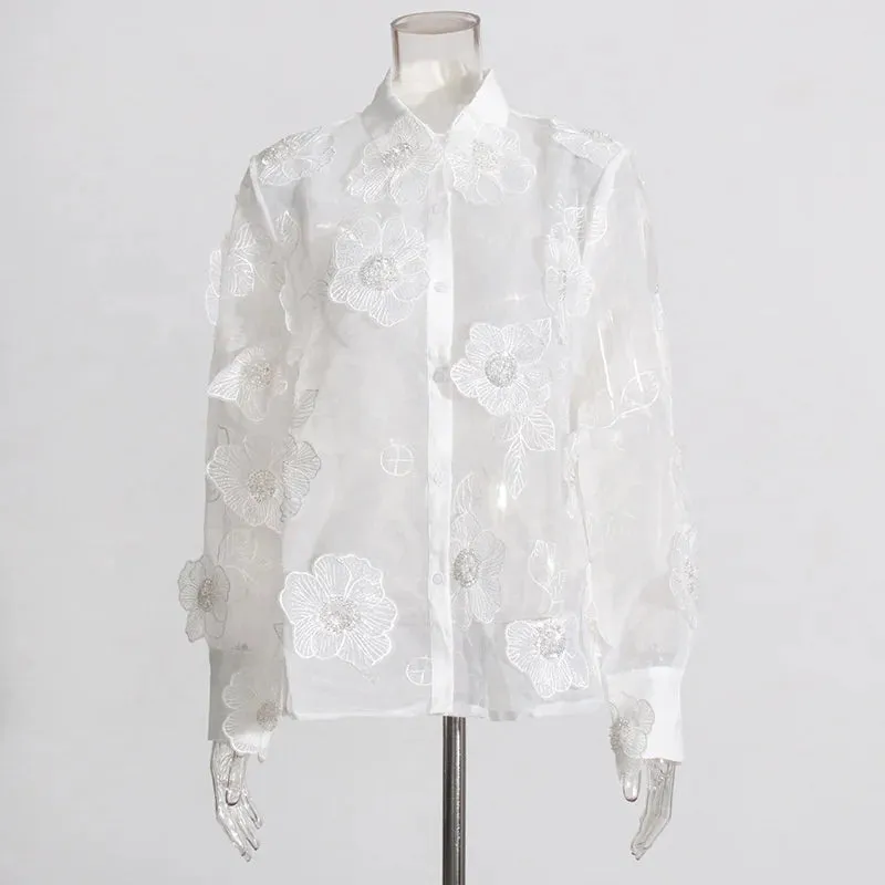 Trend4us Women’s Embroidered Floral Long Sleeve Blouse