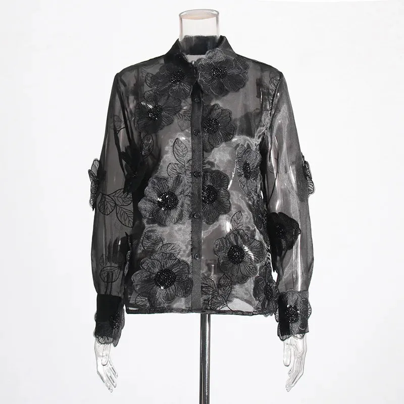 Trend4us Women’s Embroidered Floral Long Sleeve Blouse