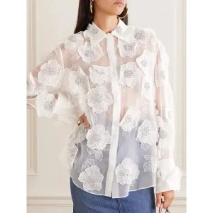 Trend4us Women’s Embroidered Floral Long Sleeve Blouse