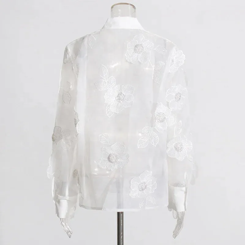 Trend4us Women’s Embroidered Floral Long Sleeve Blouse