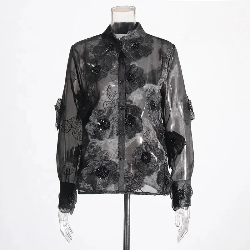 Trend4us Women’s Embroidered Floral Long Sleeve Blouse