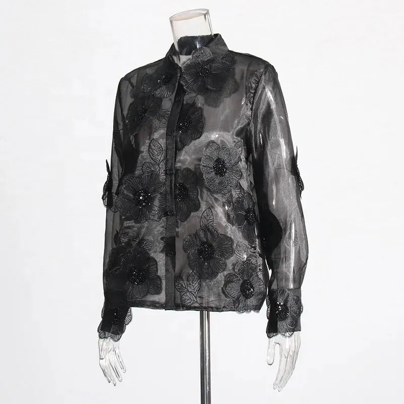 Trend4us Women’s Embroidered Floral Long Sleeve Blouse