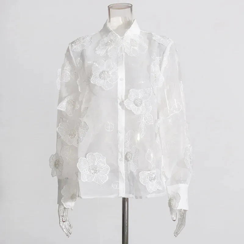 Trend4us Women’s Embroidered Floral Long Sleeve Blouse