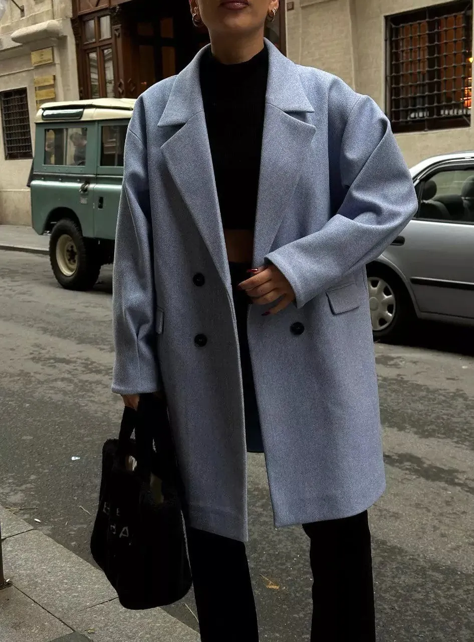 Vera Knee Length Coat Dusty Blue