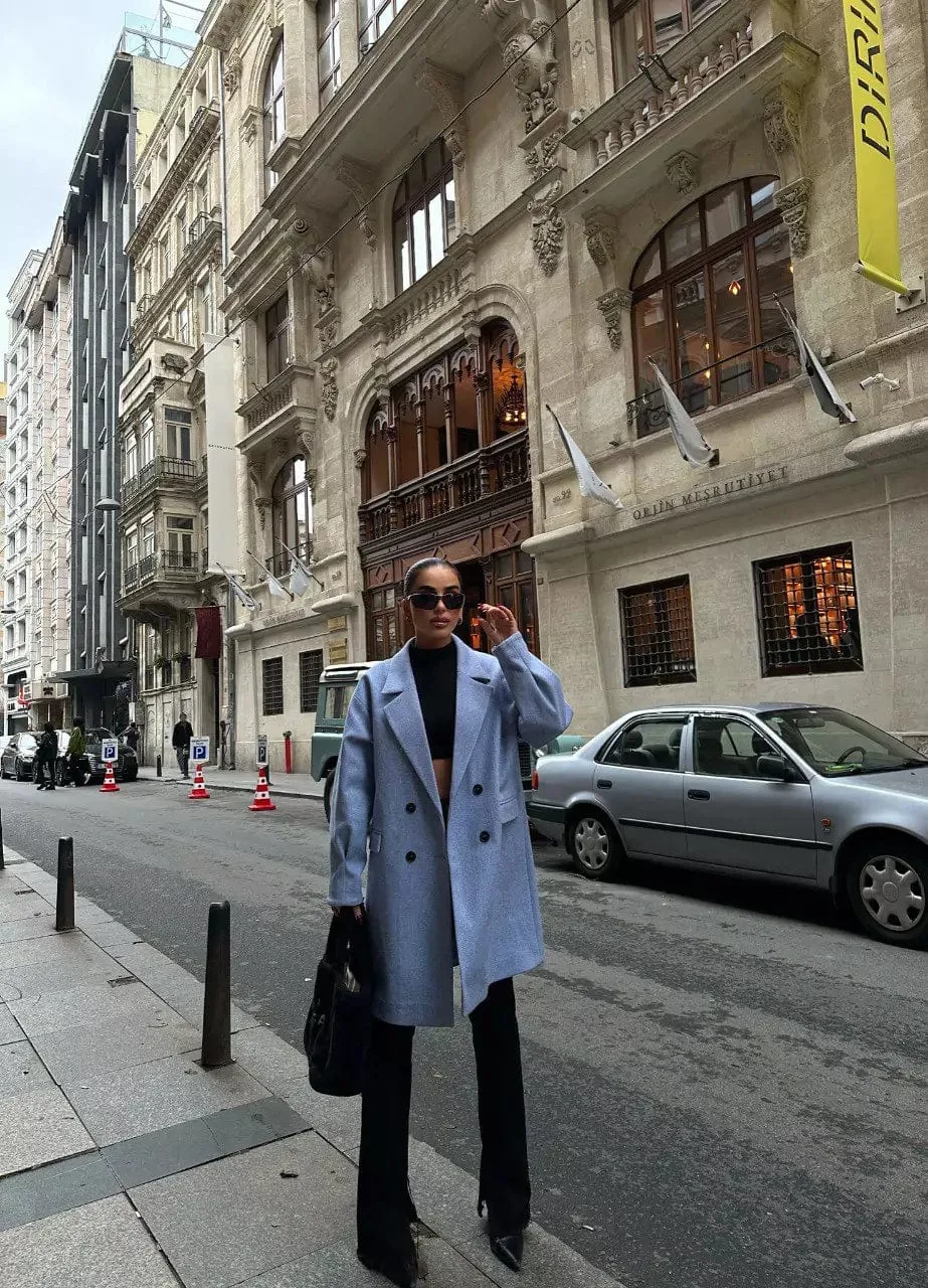 Vera Knee Length Coat Dusty Blue