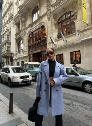 Vera Knee Length Coat Dusty Blue