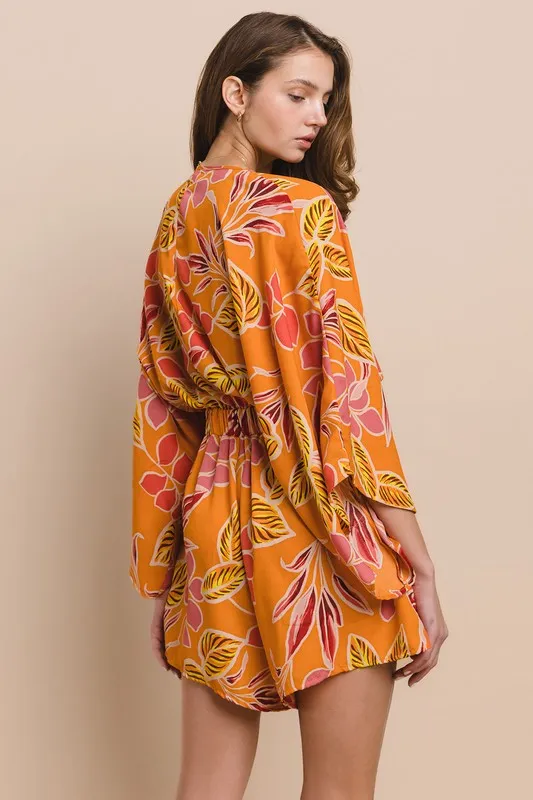 Wisteria Lane Deep V Batwing Sleeve Romper -  Orange