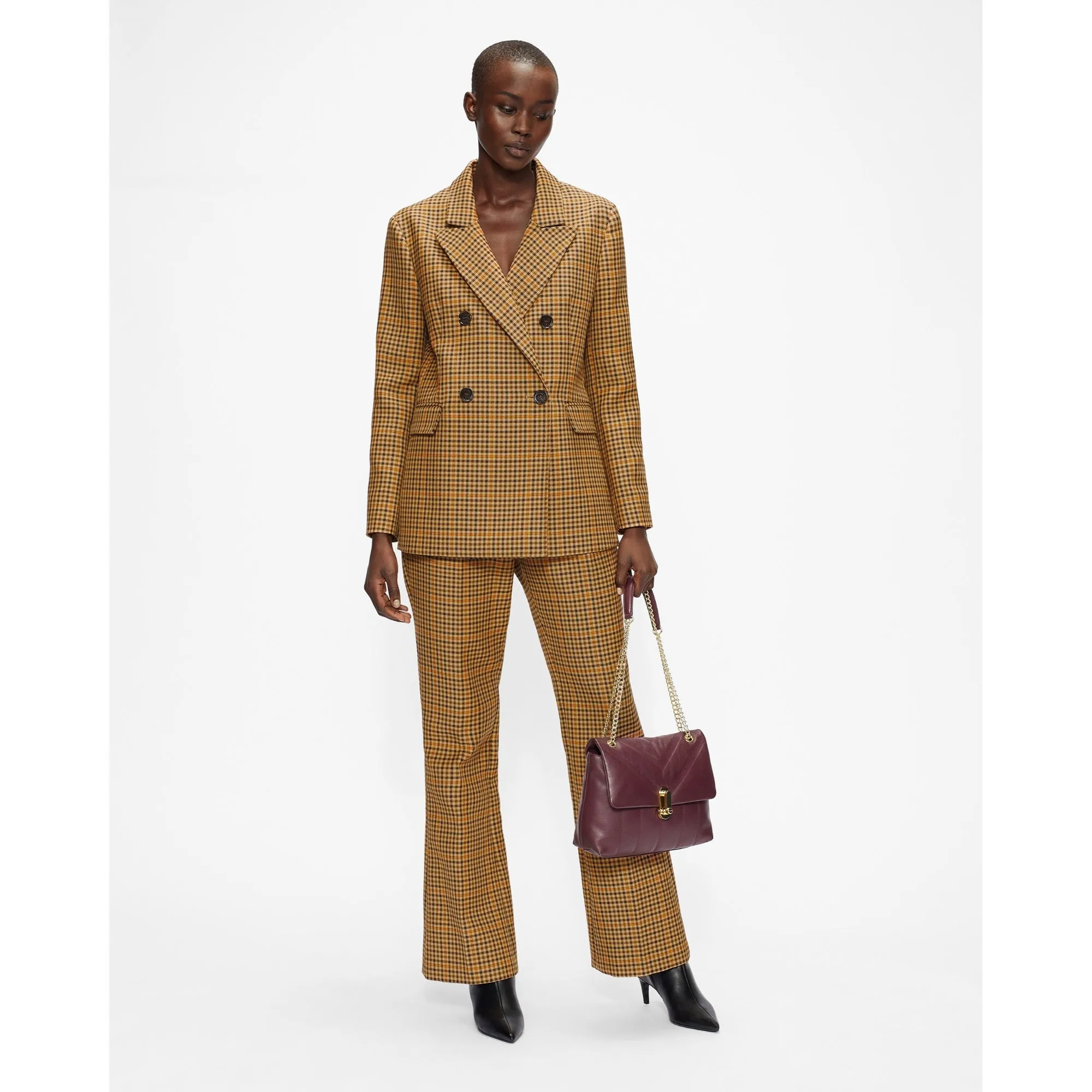 Women Wmj-Eelise-Double Breasted Peaked Lapel  Blazer - Lt-Brown