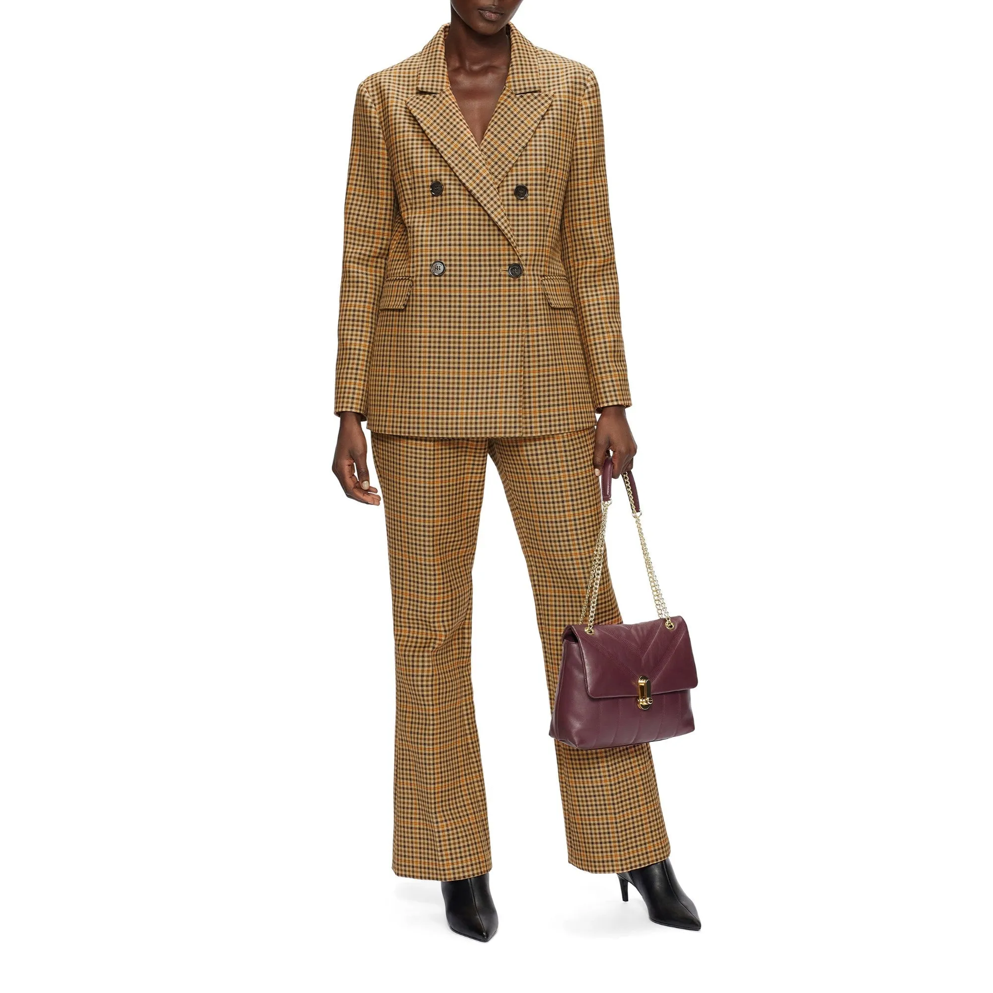 Women Wmj-Eelise-Double Breasted Peaked Lapel  Blazer - Lt-Brown