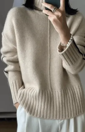 Women's Oversized Khaki Knit Turtleneck Jumper | Perfect for Autumn/Winter