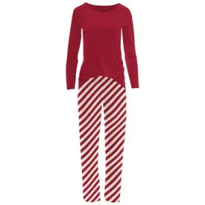 Women's Print Long Sleeve Relaxed Tee & Pajama Pants Set in Candy Cane Twist