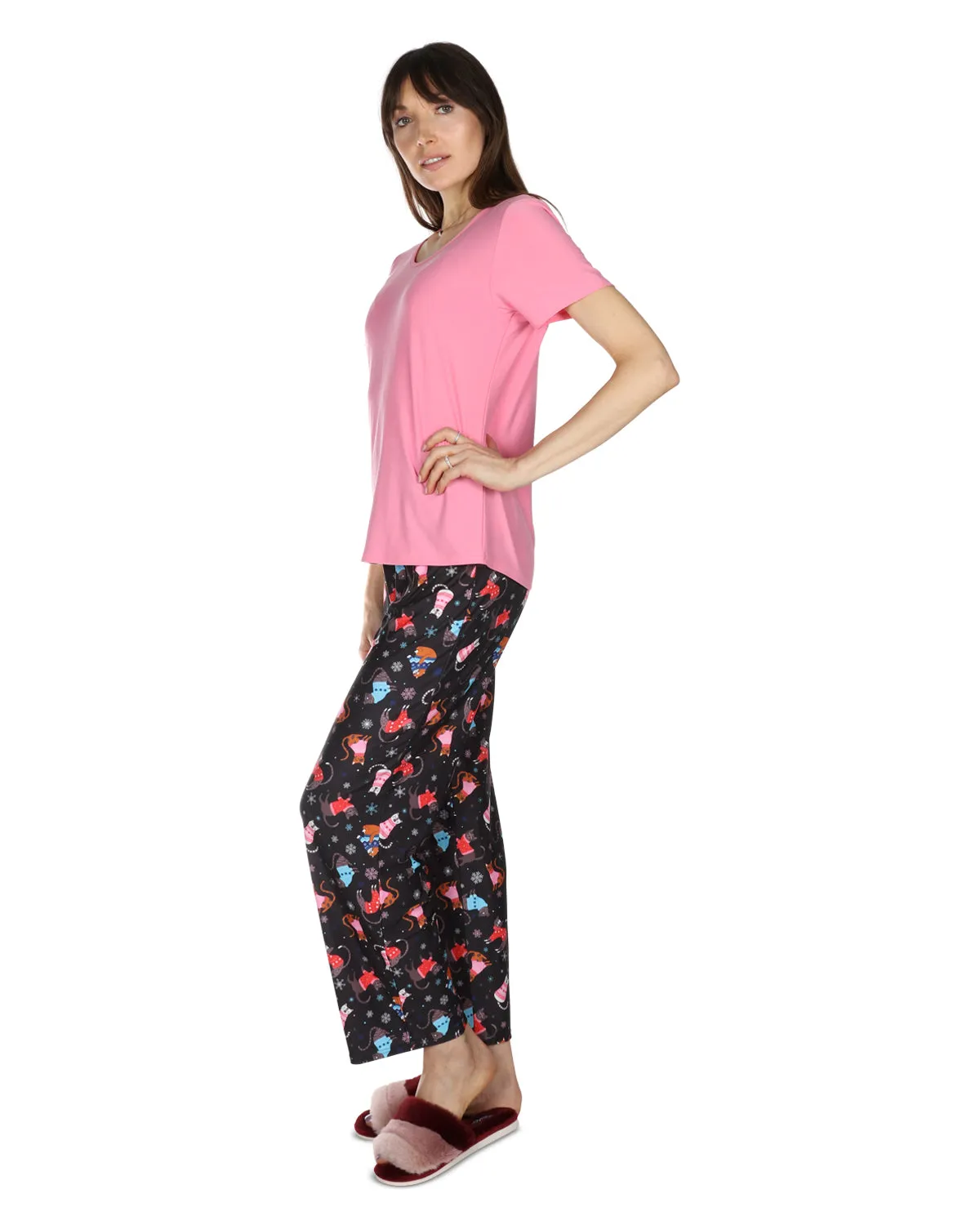 Women's Sweater Cats Two Piece PJ Set in a Bag