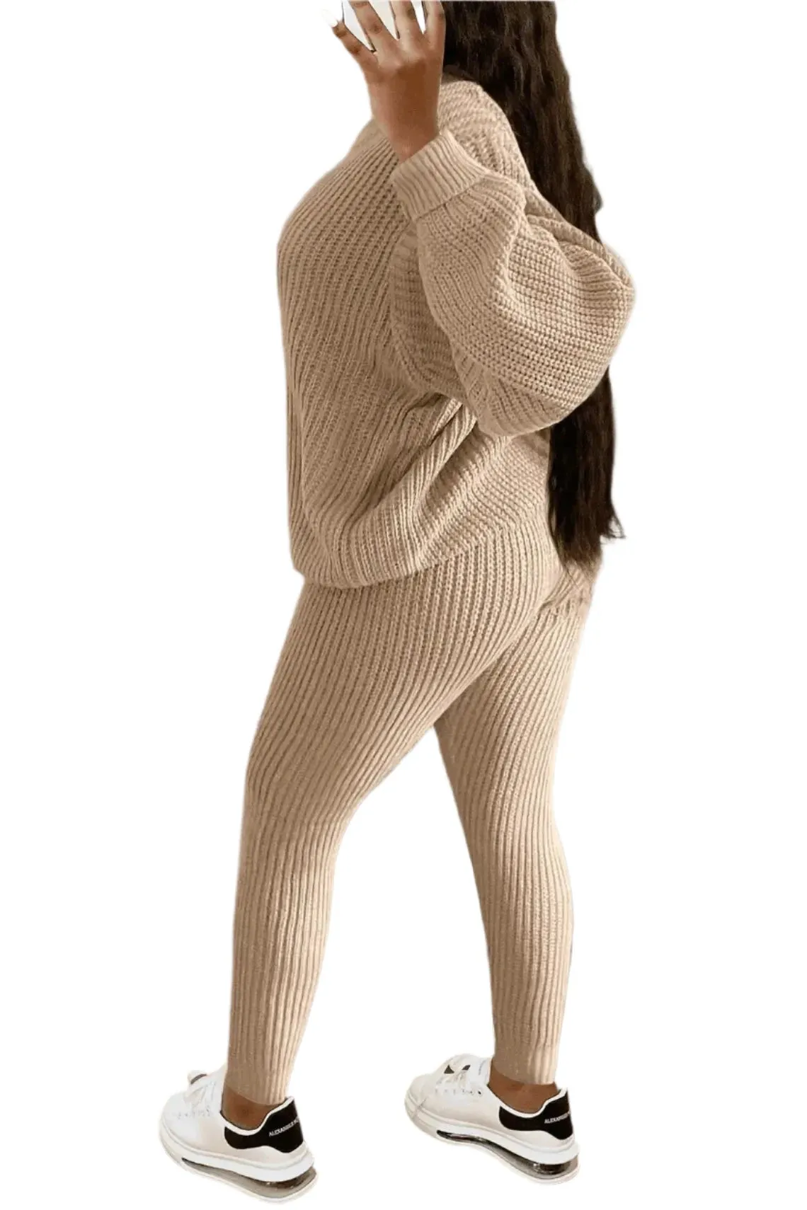 Women's Two-Piece Knit Sweater and Pants Set - Casual Solid Round Neck Pullover, Loose Fit, Autumn/Winter Fashion Outfit