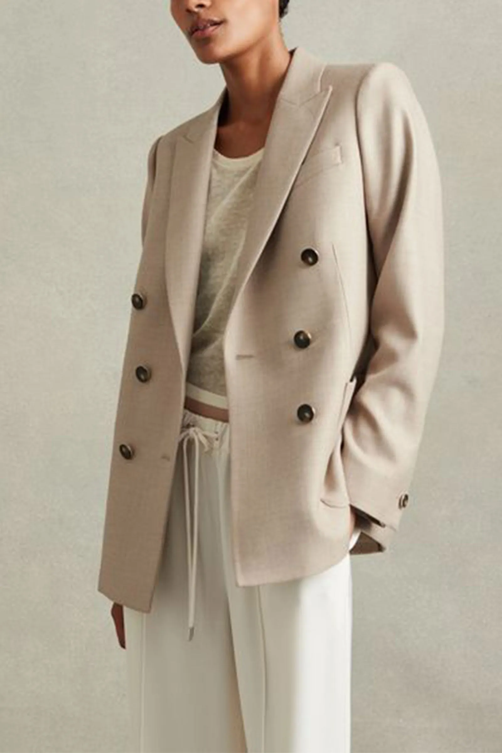 Wool Blend Double Breasted Blazer